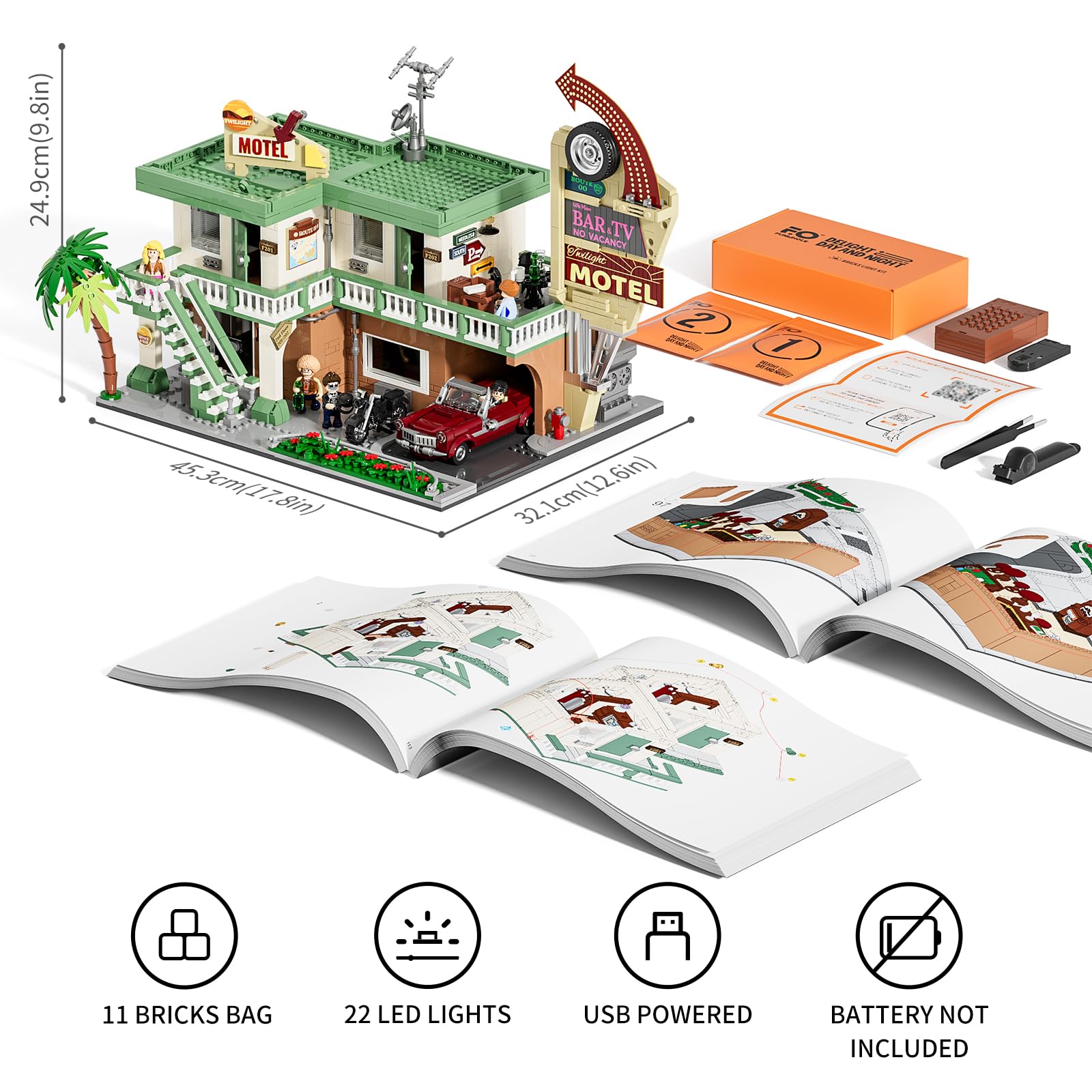 Amazon.com: FUNWHOLE Car-Hotel Lighting Building-Bricks Set, 1970